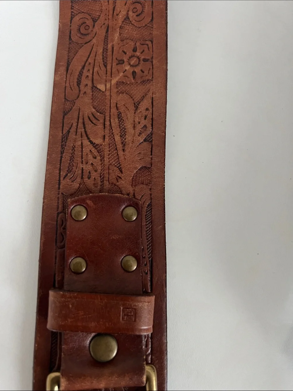Lauren Ralph Lauren Vintage Western Tooled Leather Belt Brown Brass Boho. Size S